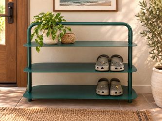 3-Tier forest green mid century Metal Shoe Rack