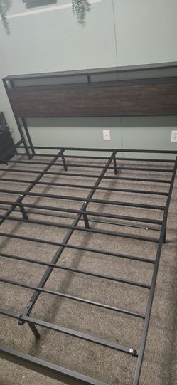 King Bed Frame with Wood Headboard