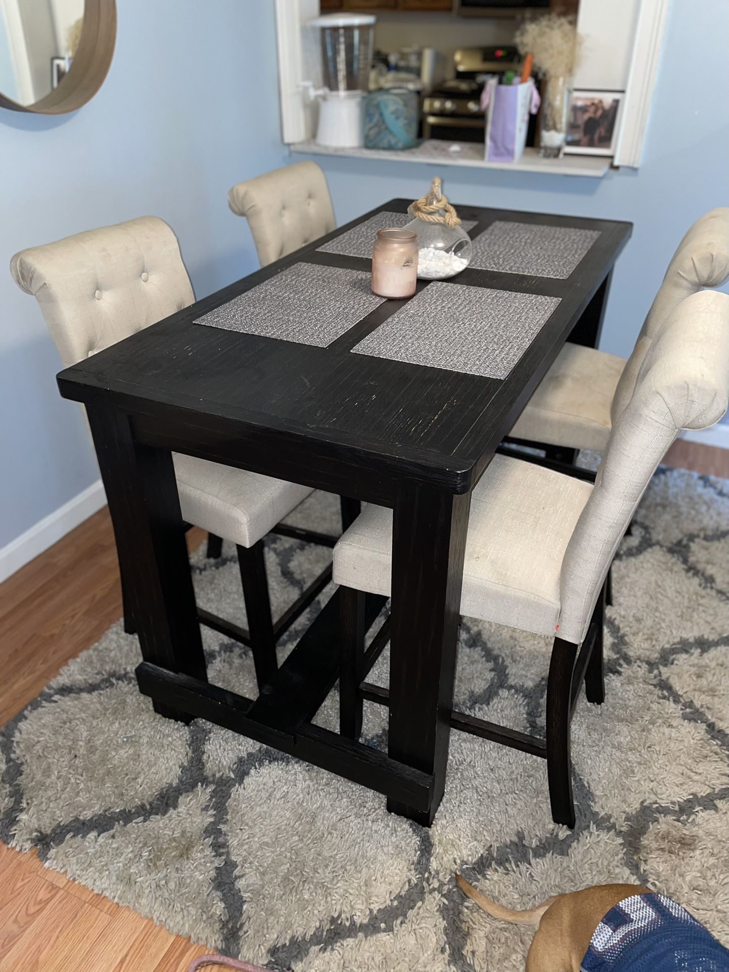 Vintage Dining Room Table Set With Tufted Chairs
