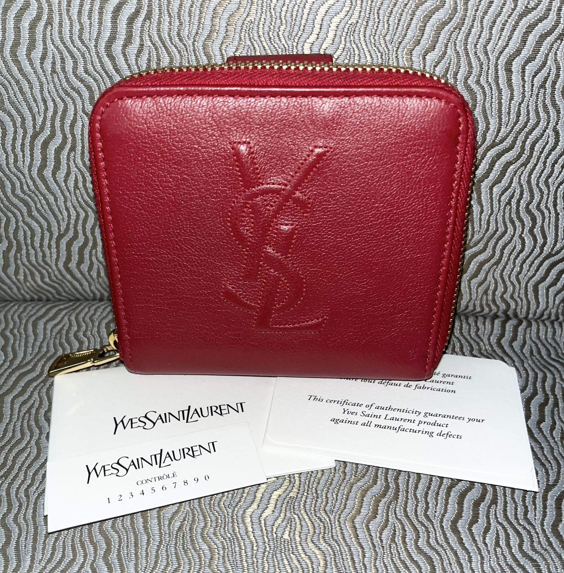 Authentic YSL Vintage Red Compact Zip Around Wallet