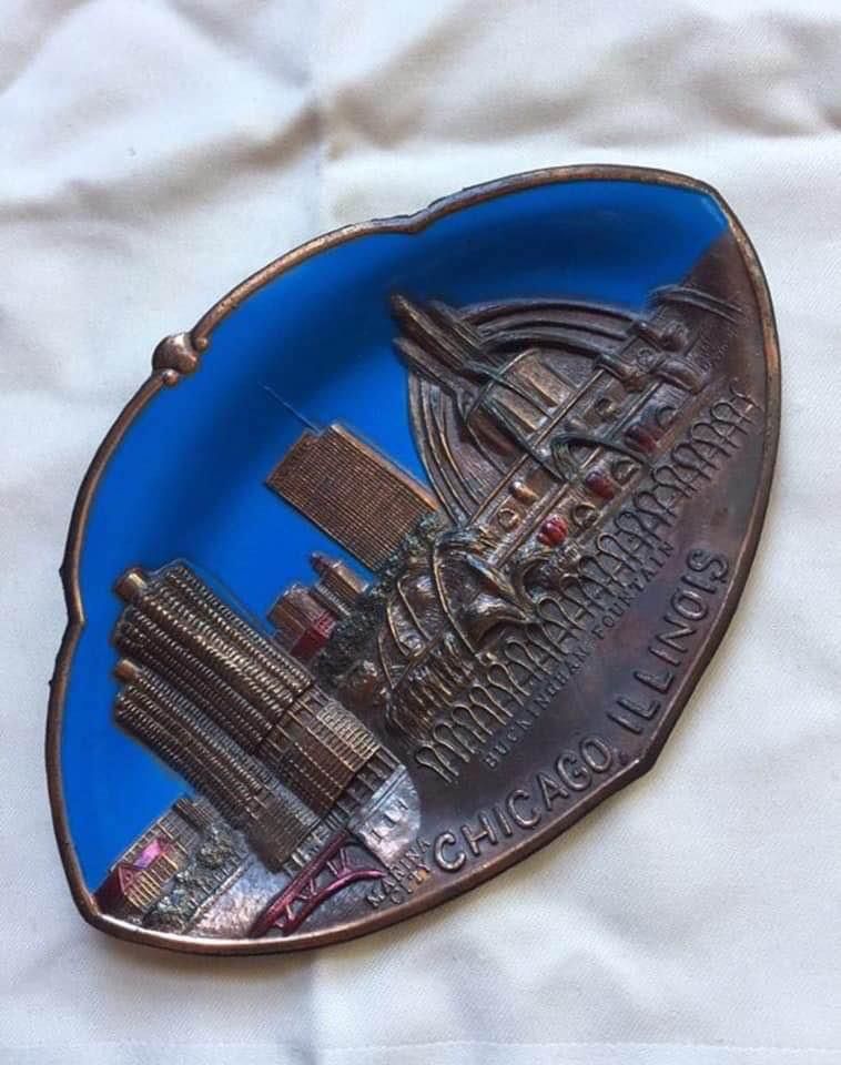 Beautiful Antique Souvenir of Chicago, marked Made in Japan, Enamel on Copper