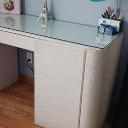 White Desk With Gray Chair, $100
