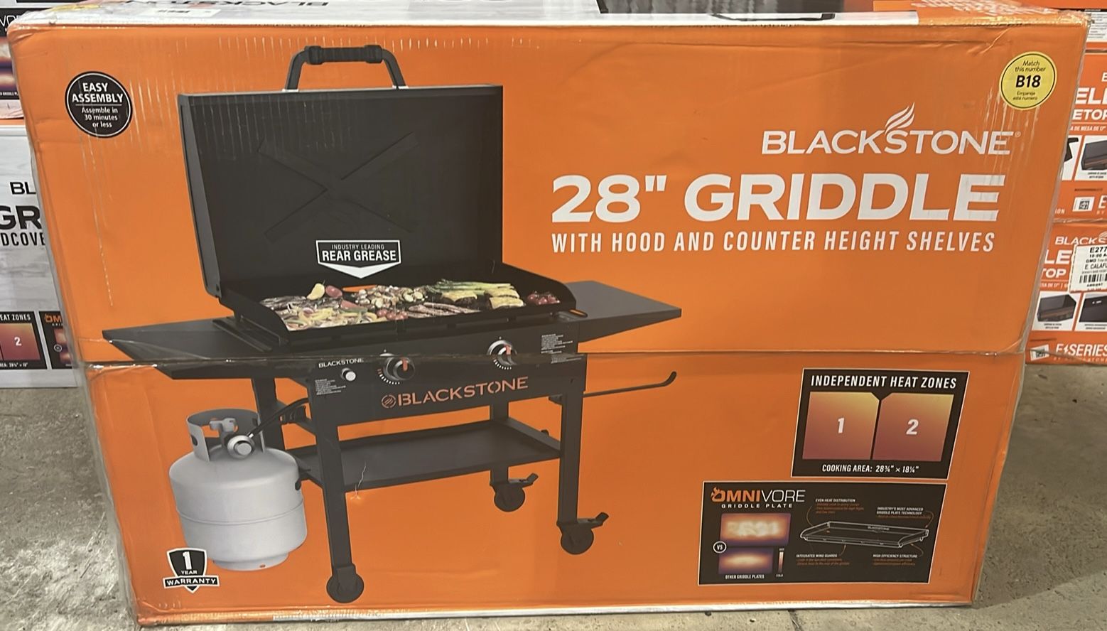 Blackstone 2-Burner 28” Propane Griddle with Hood and Omnivore Griddle Plate