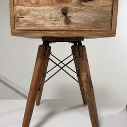 Mango Wood Side Table, Natural and Brass