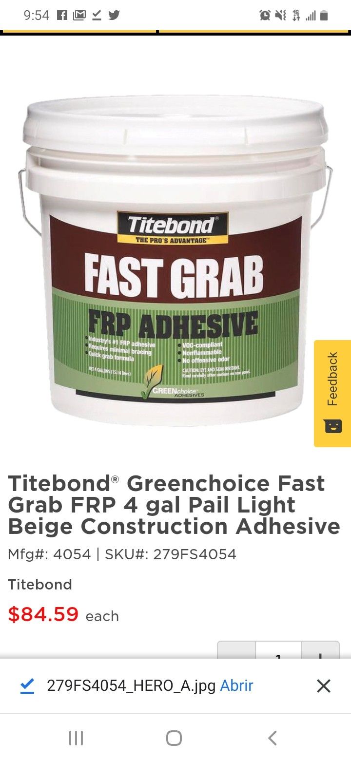 Fast gran FRP adhesive, $30 each buket 4 gal. I have 25