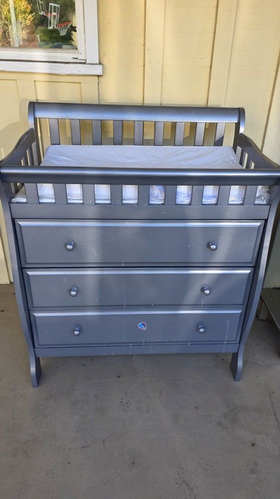 Grey Changing Table And Dresser with Changing Pad