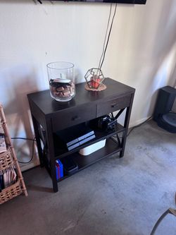 Dark Brown Wood Console Table with 2 Drawers & Shelves | $50 OBO