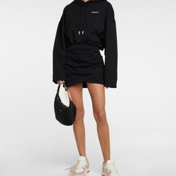  Off-White Logo Embroidered Cotton Jersey Hoodie Mini Dress 