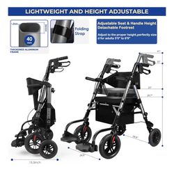 Foldable Rollator Walker for Seniors with Seat