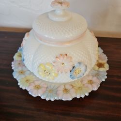Antique Consolidated Glass "Cosmos" Dome Covered Butter  / Cheese Dish 