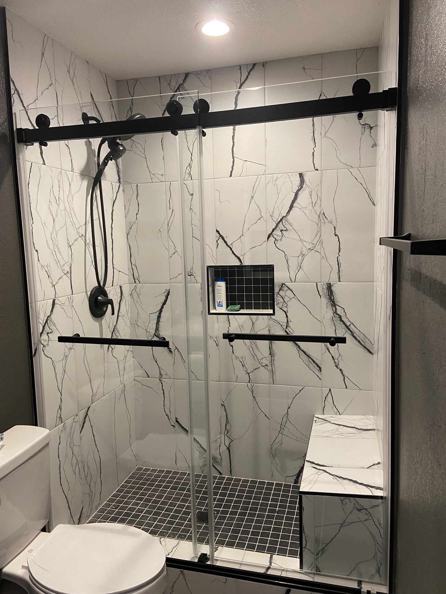 New Double Sliding Doors 60”x76” Black Frameless