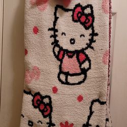Hello Kitty Spring Reversible Throw Blanket Pink Flowers New Super Soft 50x70