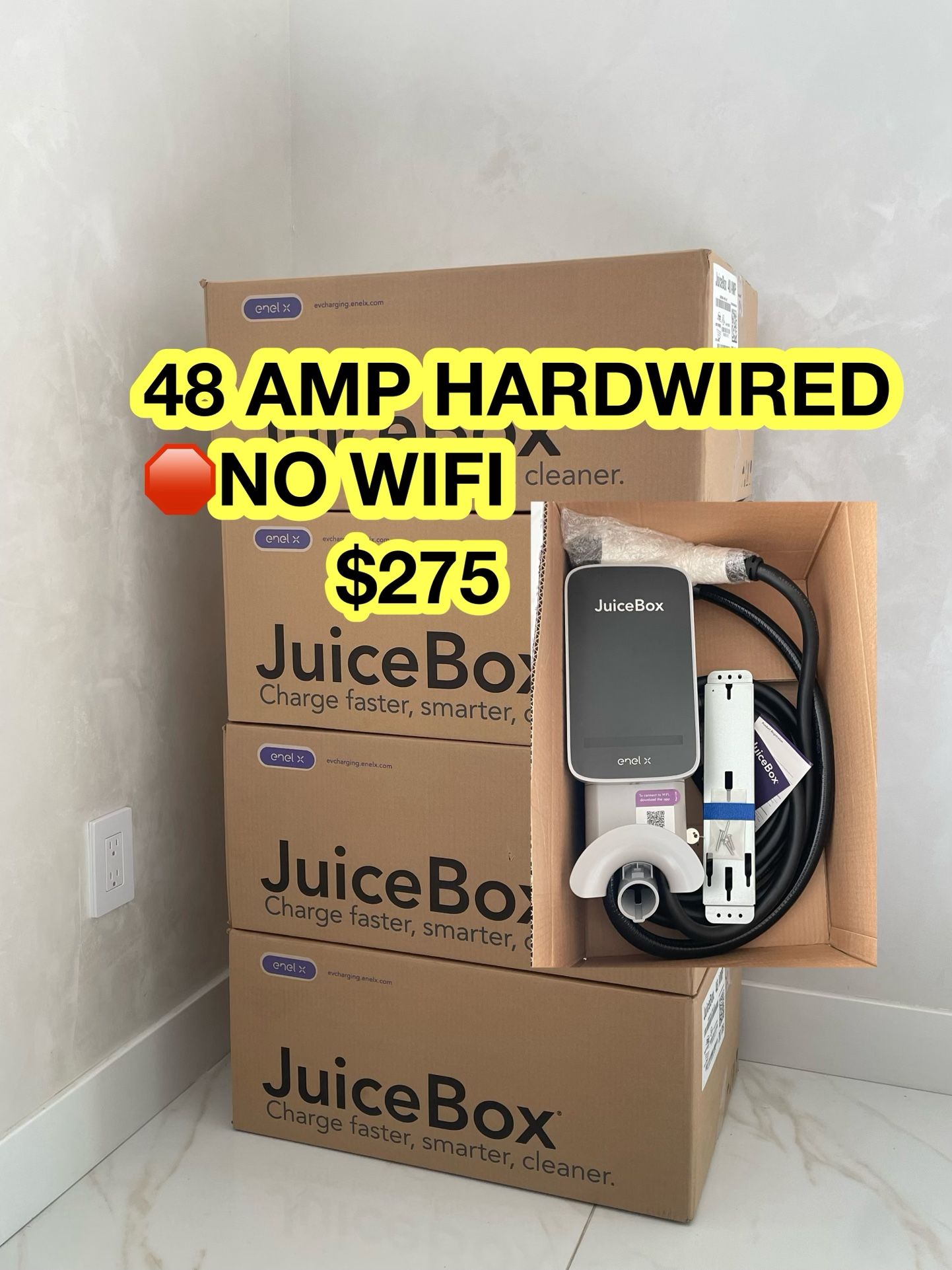 New Juicebox Enel X EV charging station 48 Amps Hardwire charge charger Home Garage Level 2 48A 240v