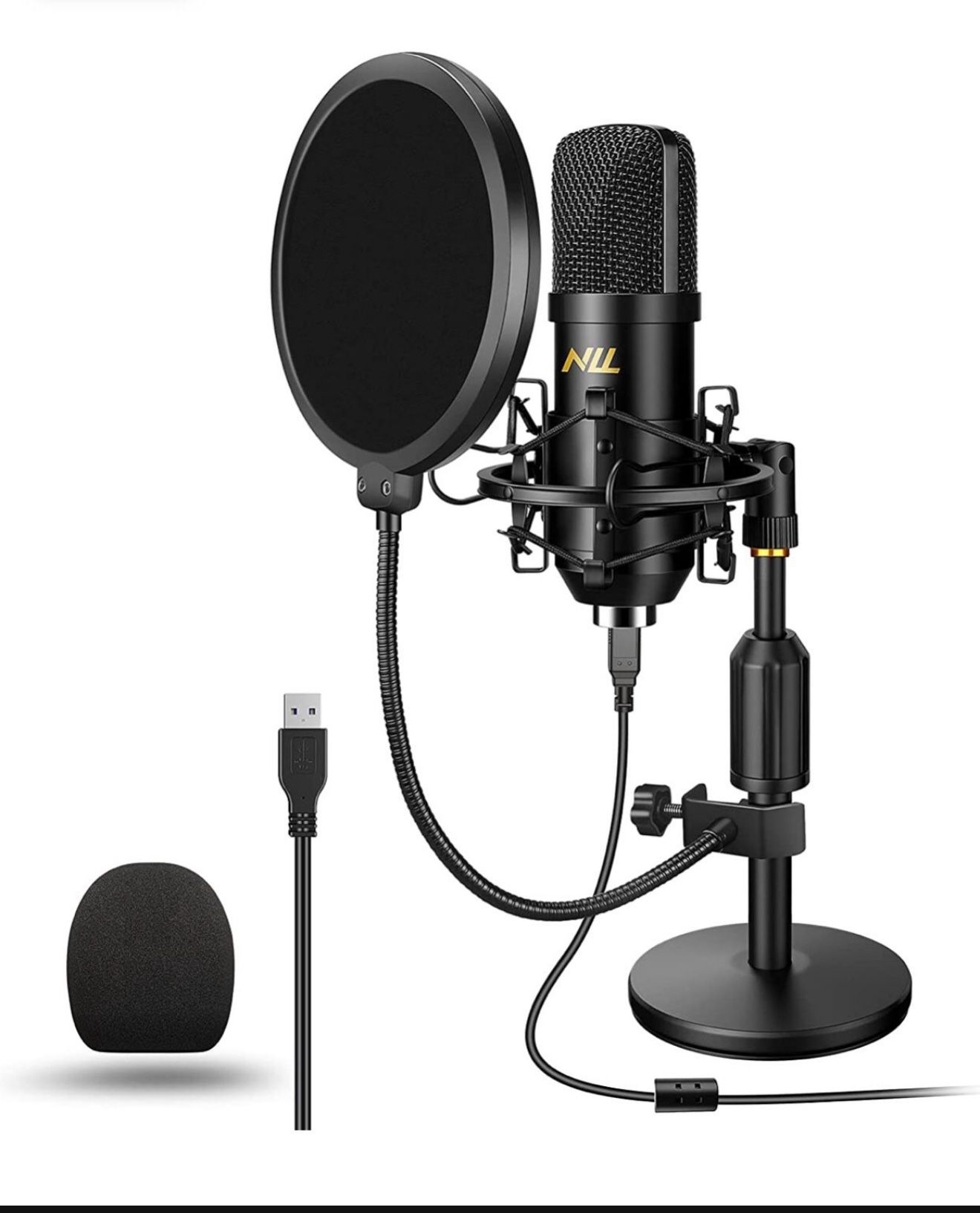 USB Microphone Studio Recording Mic Kit,192KHz/24bits NLL Condenser Computer PC Mics, Plug & Play Podcast Mic with Desk, Shock Mount, Pop Filter, for