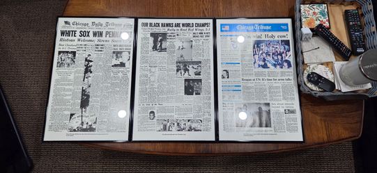 Cubs, White Sox,  Blackhawks Framed Newspaper Glossy Prints!