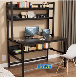 Black Computer Desk with Hutch and Shelves