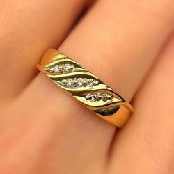 14k Solid Yellow Gold 0.14CTW Natural Diamond Wave Fashion Ring Sz 7.25