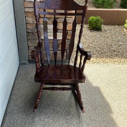 Vintage Carved Solid Wood Rocking Chair – Large & Sturdy