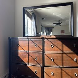 Cherry Wood Finish $175  - Dresser And Mirror Clean Like New