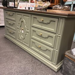 Newly Refinished Large Green 9 Drawer Dresser