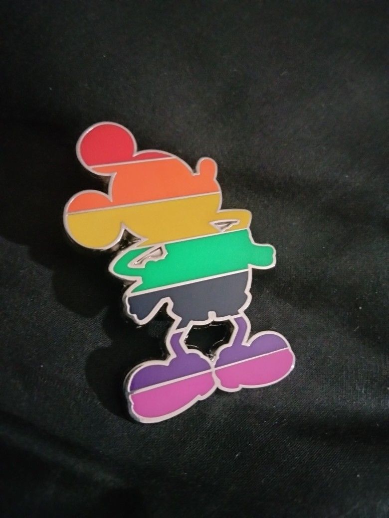 Mickey Mouse Silhouette Gay Pride Rainbow Stripes Pin