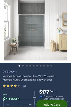 OVE Decors Venice Chrome 55-in to 60-in W x 73.23-in H Framed Fluted Glass Sliding Shower door