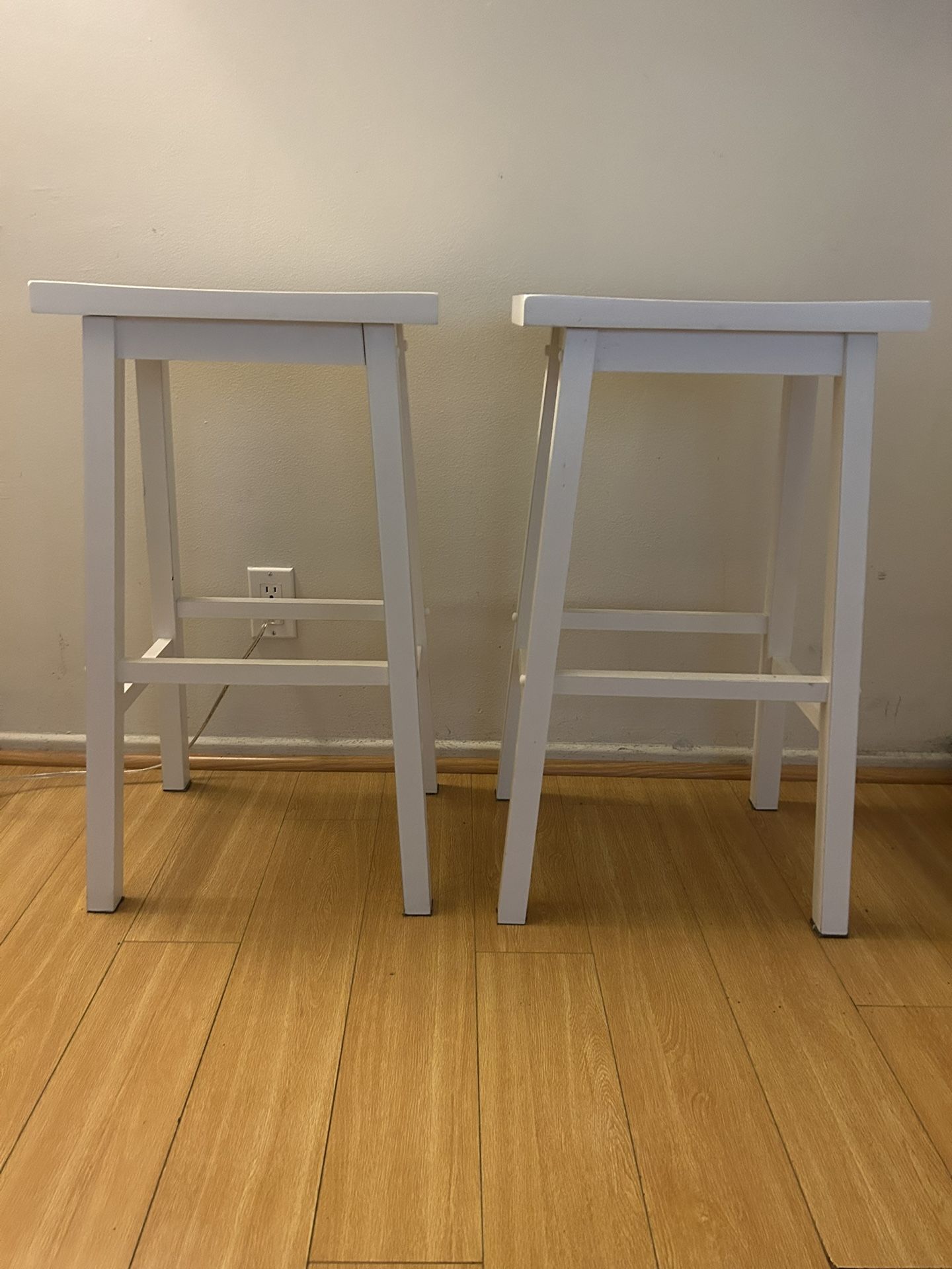 2 White Bar Stools - Real Wood - $45 For Both