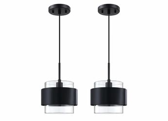 Doraimy Pendant Lights Kitchen Island 2 Pack Adjustable-Height Cord Pendant Light Fixture Island Light Black Finish 5.1" Clear Glass Shade E26 Base Ki