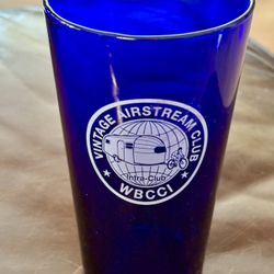 Vintage Airstream Club-Wally Byam Cobalt Blue Drinking Glass.