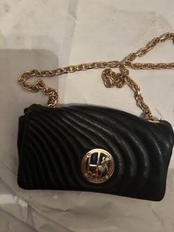Henri Bendel Black Quilted Handbag gold hardware purse logo shoulder bag