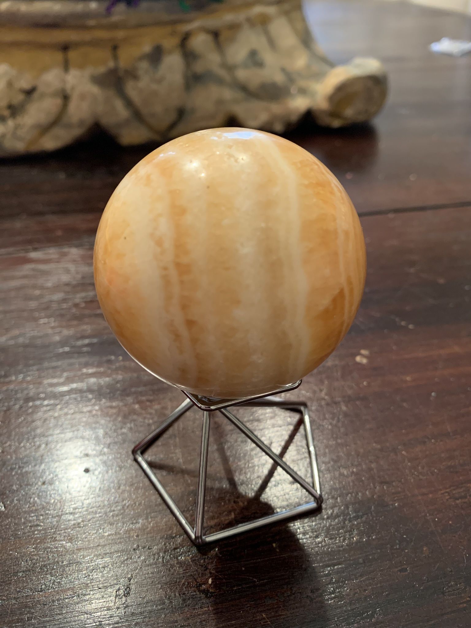 Orange Calcite Sphere with stand