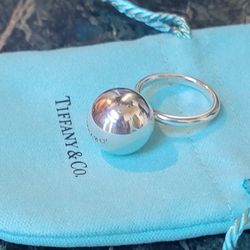 Authentic Tiffany & Co. Sterling Silver Ball Ring Signed Large Size 15.5mm 6.75