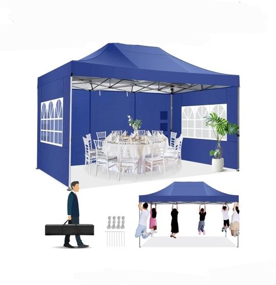 10x15 Pop Up Canopy with 4 Sidewall,Heavy Duty Canopy UPF 50+ All Season Wind Waterproof Commercial Outdoor Wedding Party Tents for Parties Gazebo wit