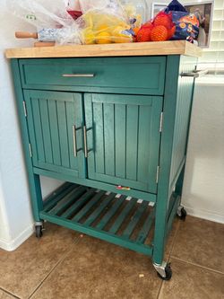 Teal kitchen island cart