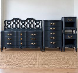 French Provincial Blue King Size Bedroom Set