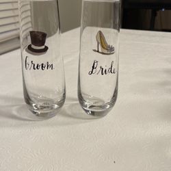 Rae Dunn Champagne Bride And Groom Glasses