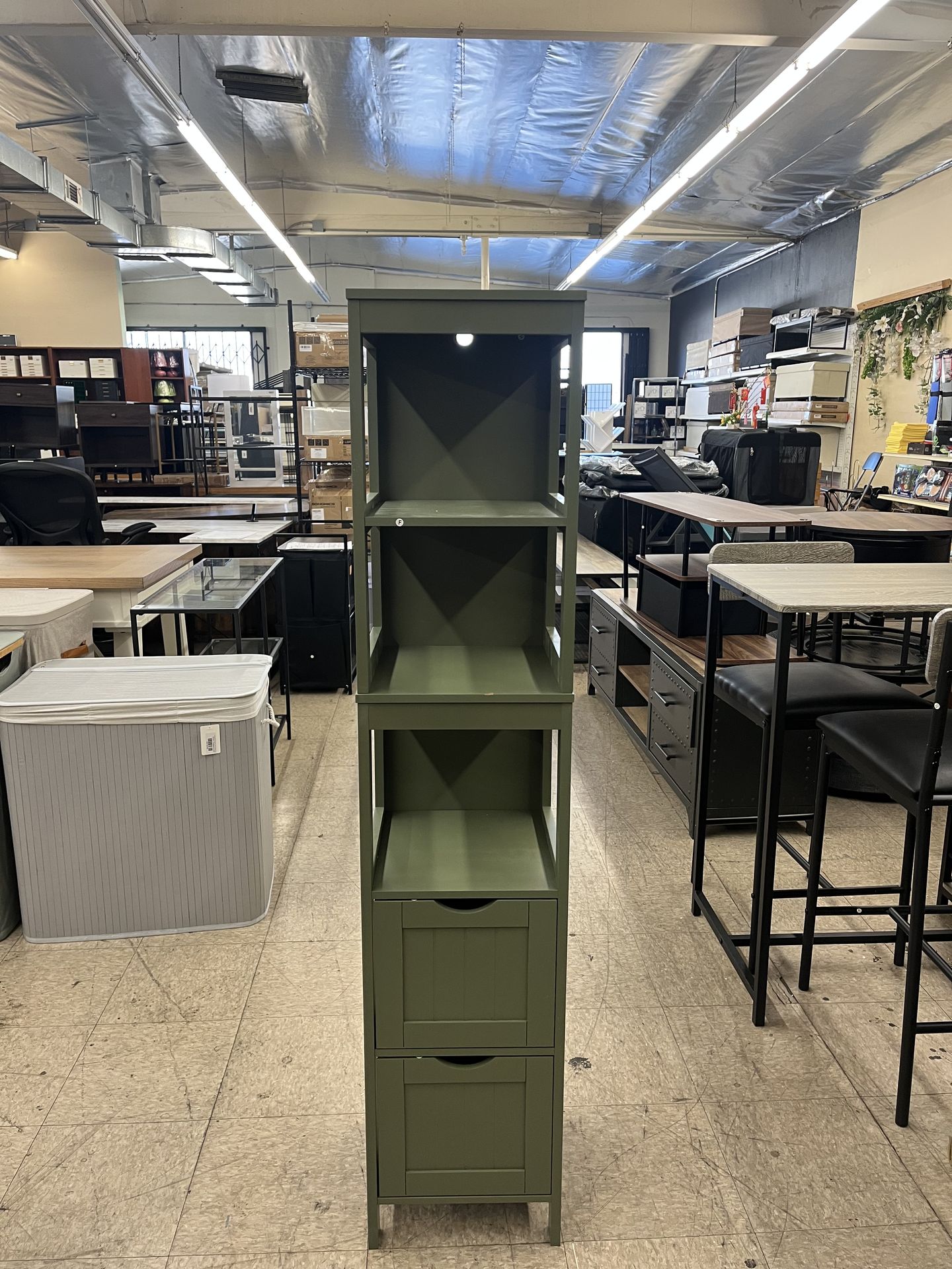 VASAGLE Storage Cabinet Organizer Rack Stand Corner Unit w/ 2 Drawers - Green