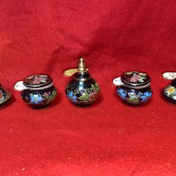 Set of 5 1.5-2.5 Inch 3 Oil/Perfume & 2 Cream 24k Gold Ceramic Vase Collectibles (read description)