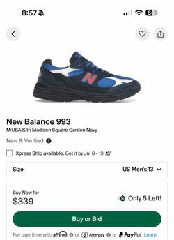 New balance Kith  MSG size 13