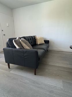 Navy Blue Leather Couch 100%Top Grain Leather