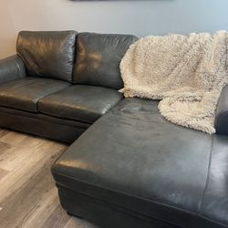 Grey Leather 105” Sectional Sofa