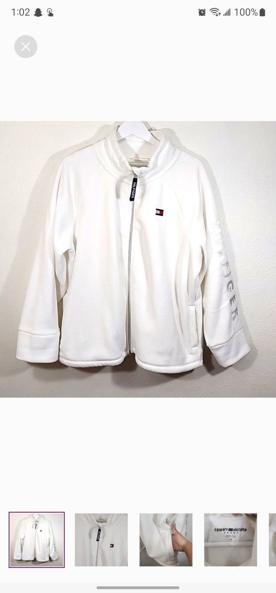 Tommy Hilfiger White Plus Size Fleece Jacket 1X