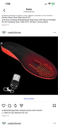 Men heated insoles with remote L ( Men 8-13)/ (Women 9.5-12)