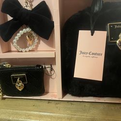 Juicy Couture Black Fur Duffle Bag Set