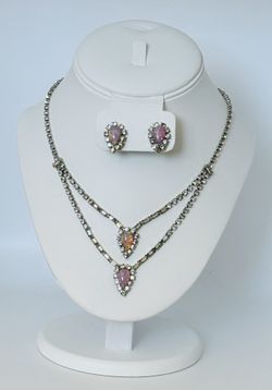 Vintage Aurora Borealis Estate Rhinestone Necklace Earrings Set Unsigned Beauty