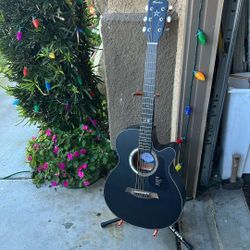 Black Acoustic Guitar With Free Clip On Tuner