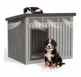 NEW!! Outdoor Weatherproof Dog House with Sloped Roof - Grey