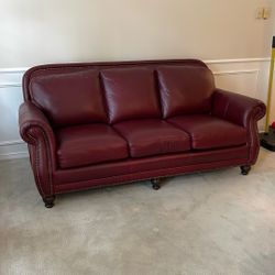 DeCoro Maroon Full Grain Leather sofa and Ottoman