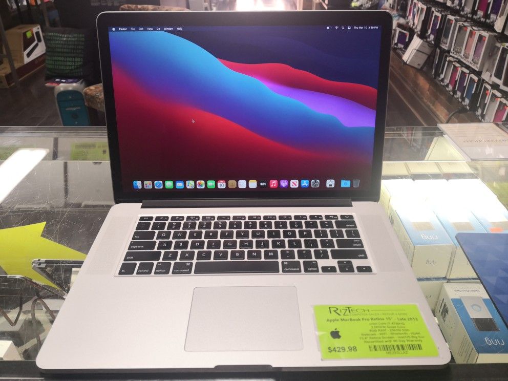 Apple MacBook Pro Retina 15" Late 2013 - Intel Core i7-4750HQ, 8GB RAM, 256GB SSD, MacOS Big Sur