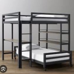 RH INDUSTRIAL LOFT STUDY BUNK WITH SHELVES
